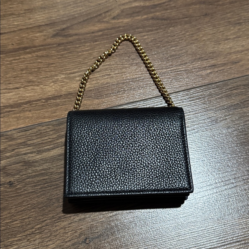 Gucci Horsebit Black Leather Chain Wallet Gold Chain Crossbody Wallet on Chain - Picture 3 of 7